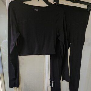 Offline Aerie Activewear Black Set High Waisted Leggins and Long Sleeve Top Sz L